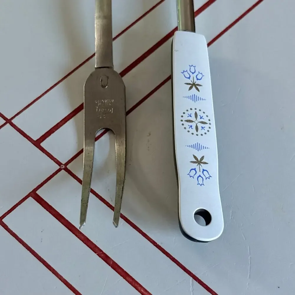 Vintage EKCO USA Ladle & Meat Fork Set Floral Handles